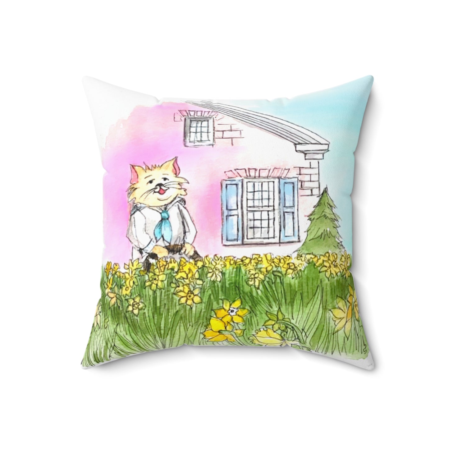 Kitty Fun Polyester Square Pillow "He give rain..."