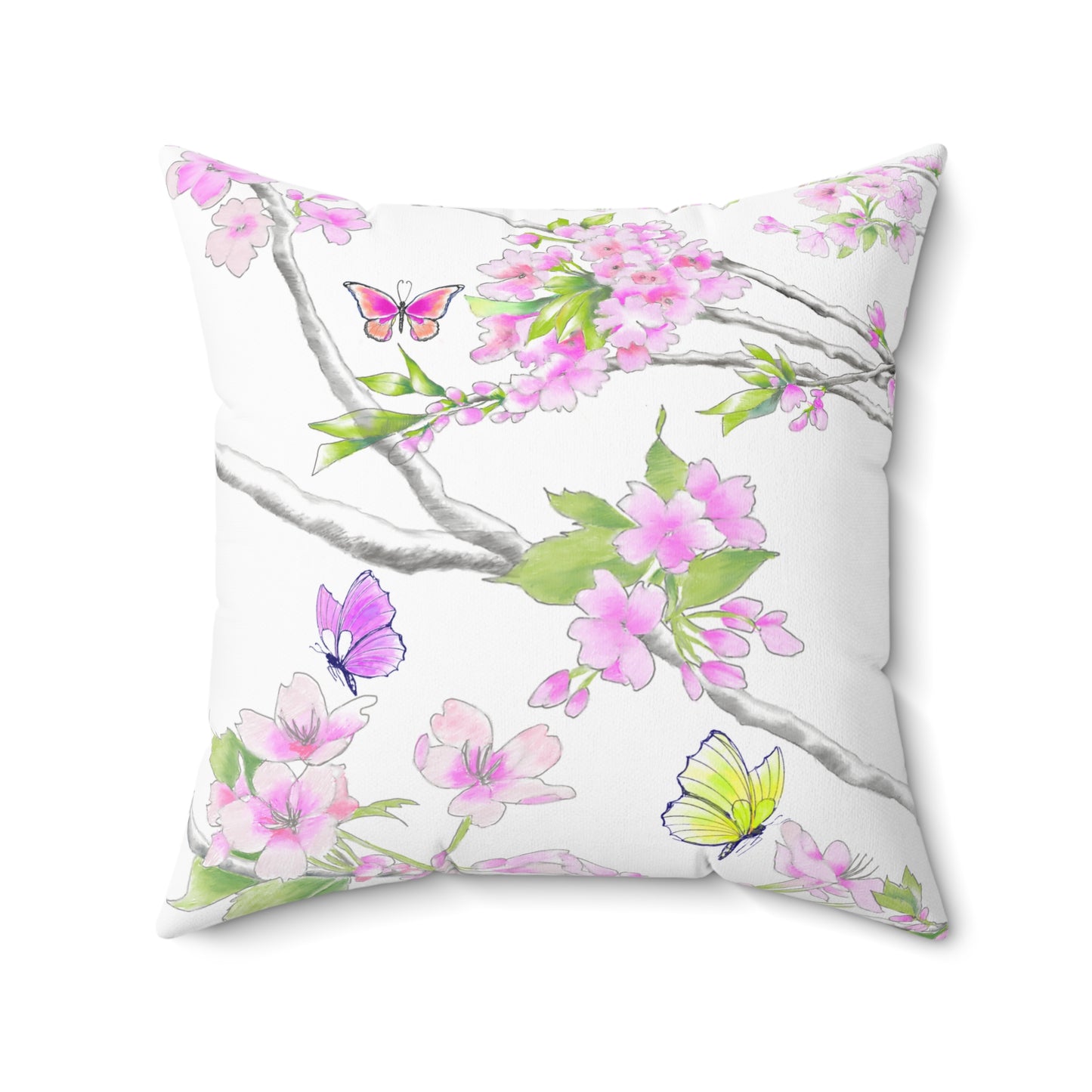 Flutters and Cherry Blossoms Spun Polyester Square Pillow
