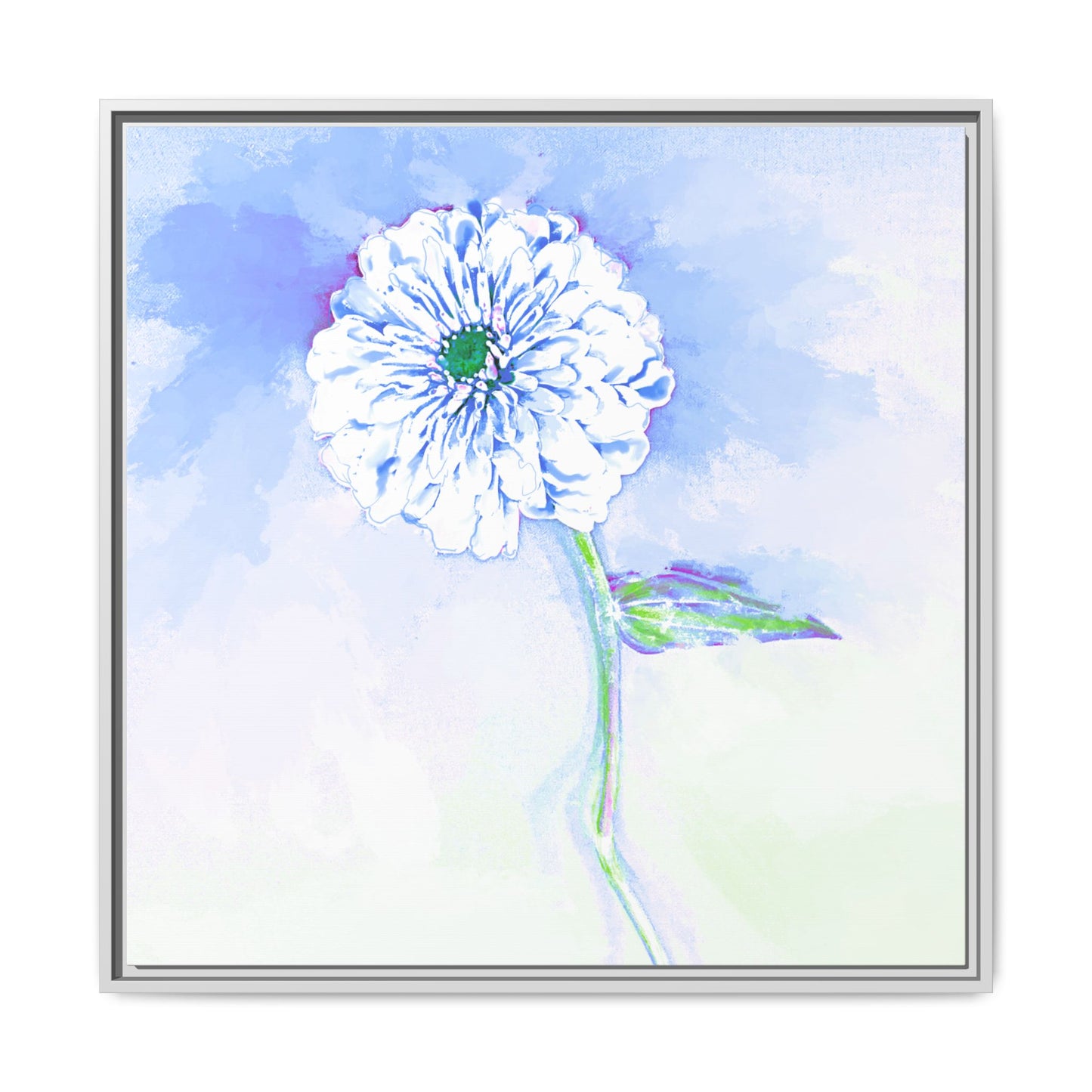 Zinnia Color Splash Matte Canvas Soft Blue Framed