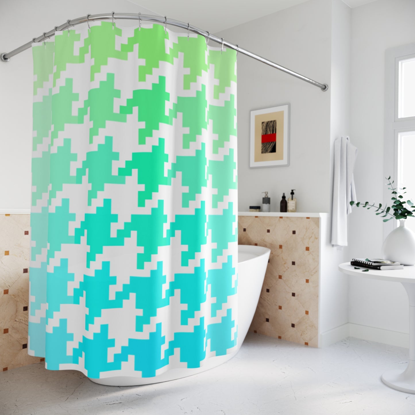 Houndstooth Fun Shower Curtains Aqua/Green