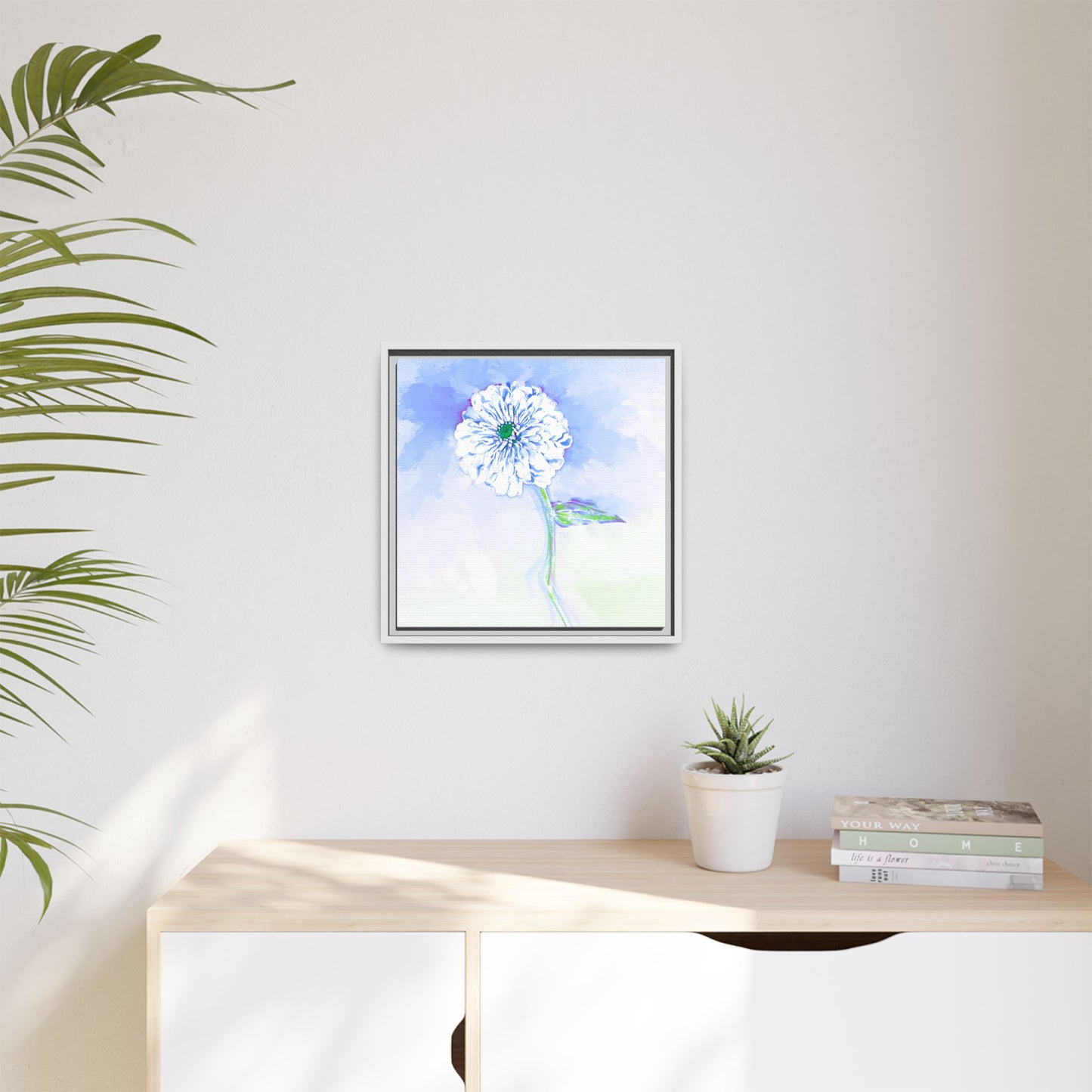 Zinnia Color Splash Matte Canvas Soft Blue Framed