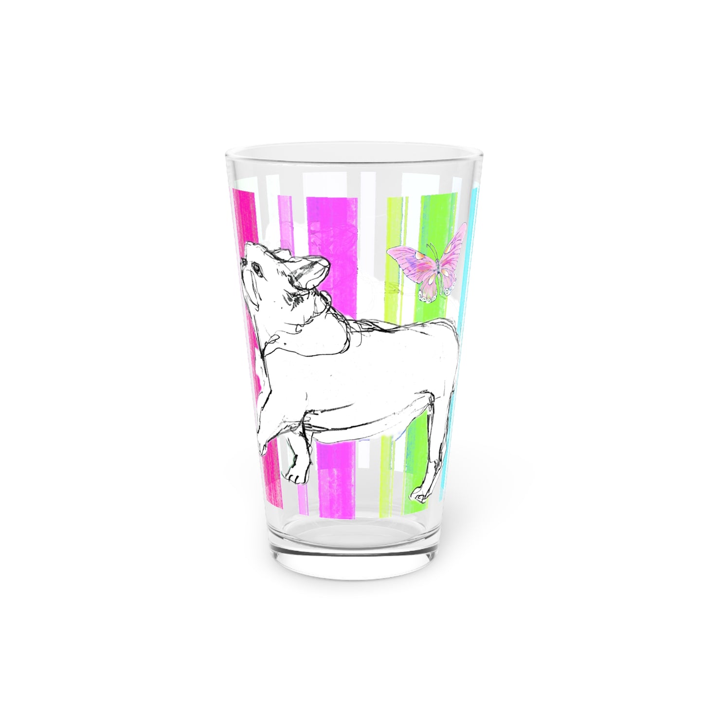 Dogi Butterfly Flutter Stripes Pint Glass in Multi-color, 16oz, Bulldog