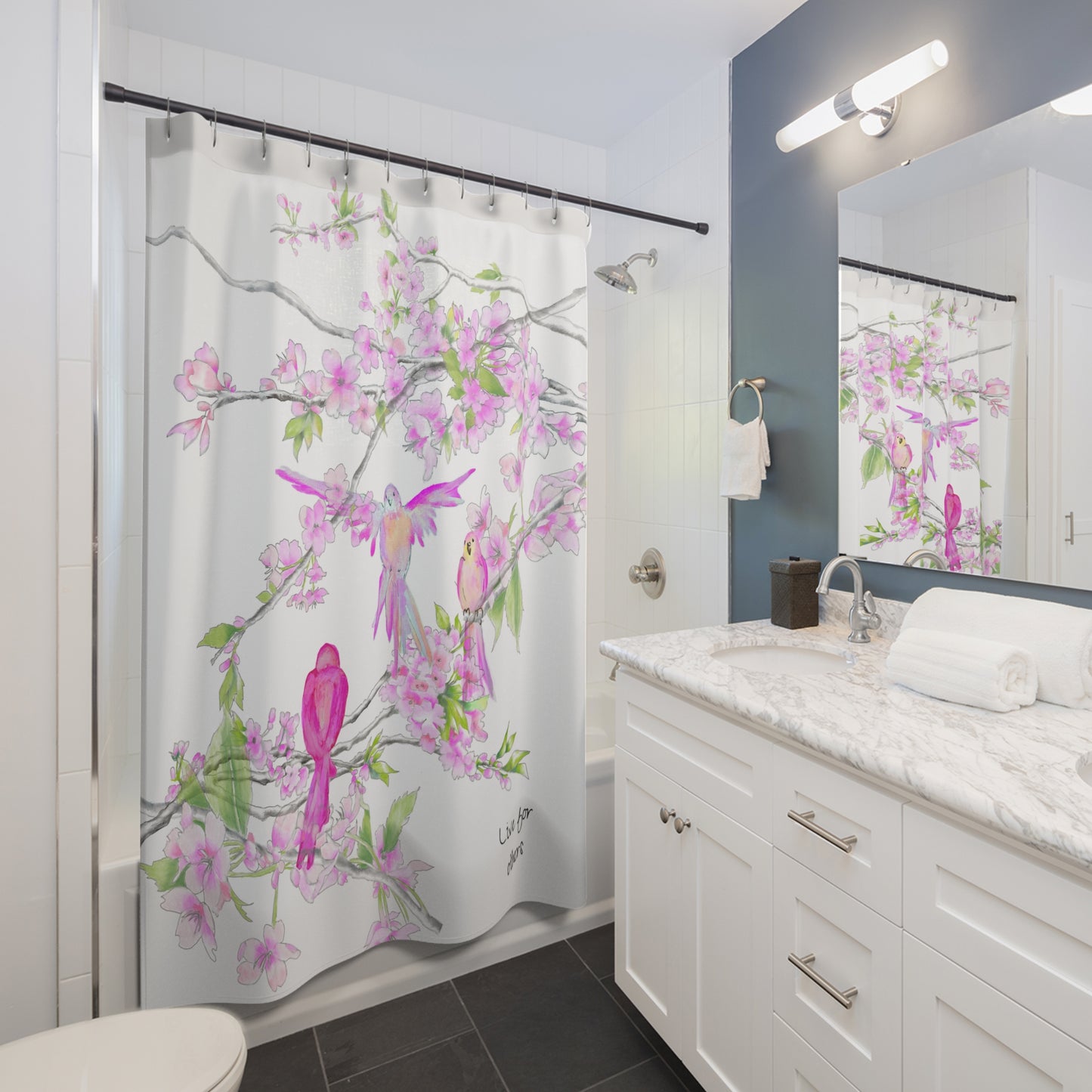 Cherry Chirp and Wisdom "Live for Others"  Shower Curtain (71" x 74")