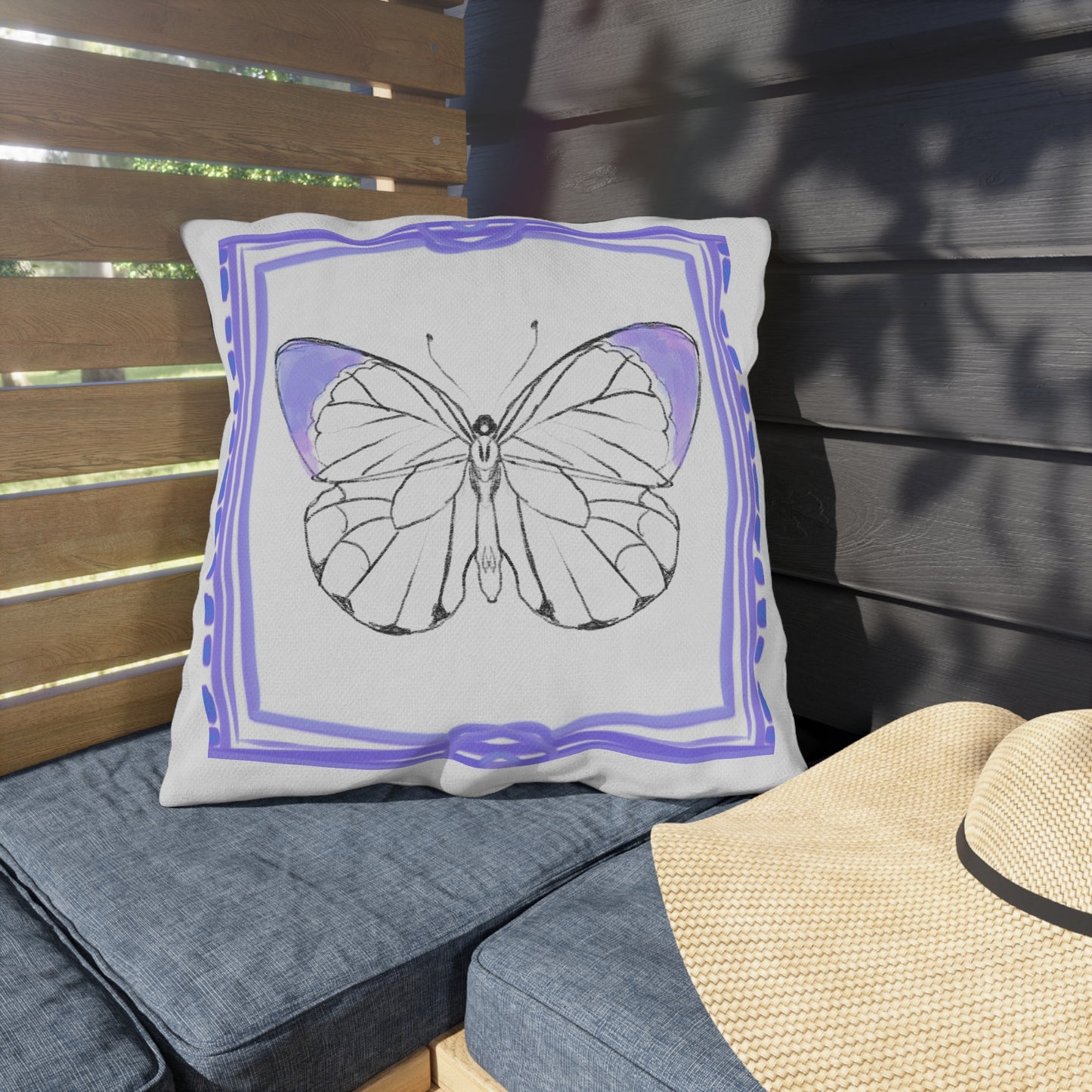 Chroma Outdoor Pillow Lilac "Our hearts are restless..."