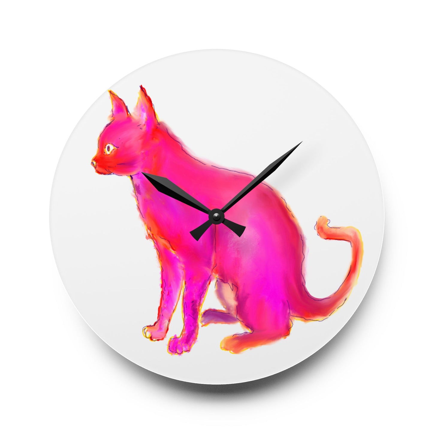 Colorful Cats & Dogs Wall Clock in Bright Pink