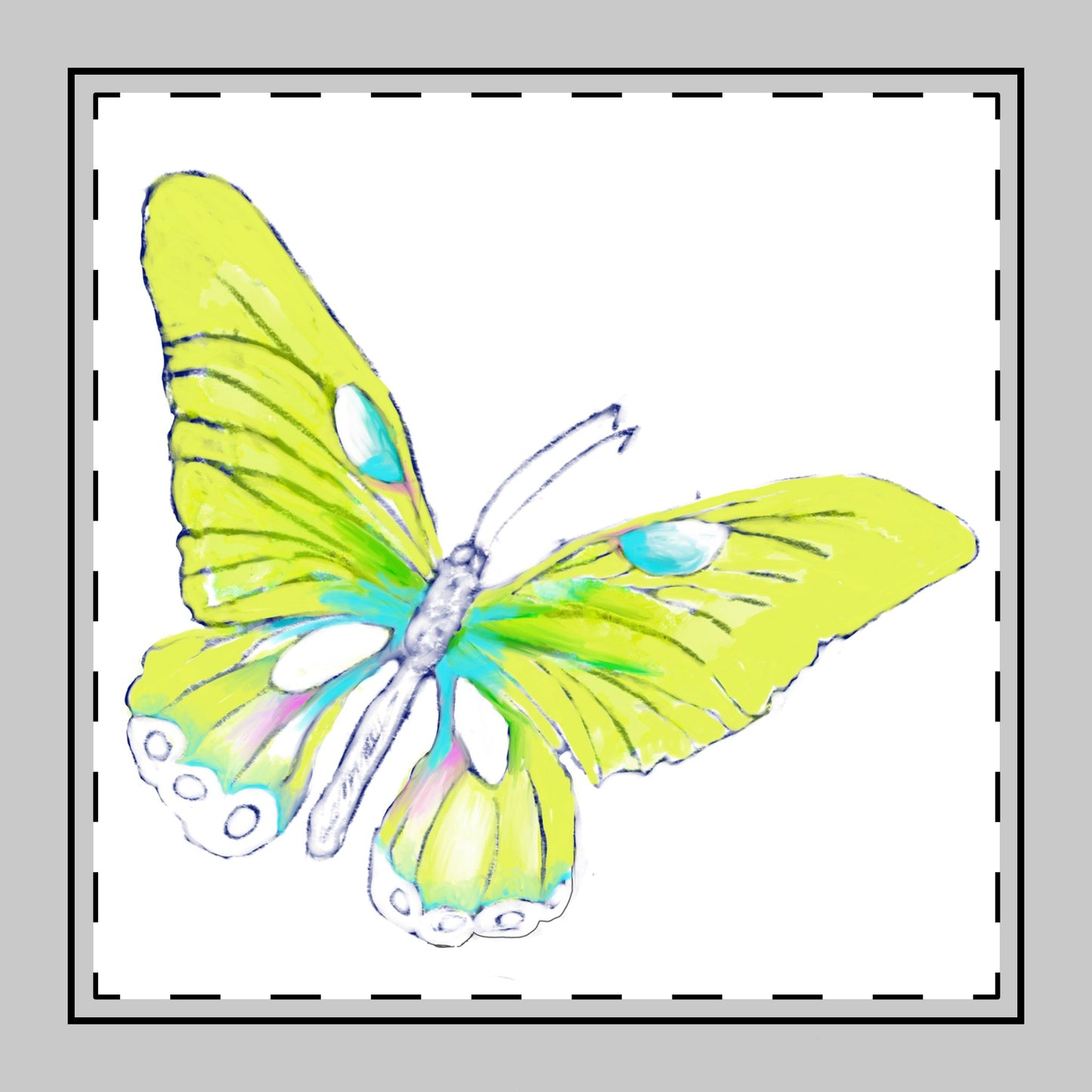Butterfly Swing, Poly Twill Napkin, Yellow Green, Bright White Background