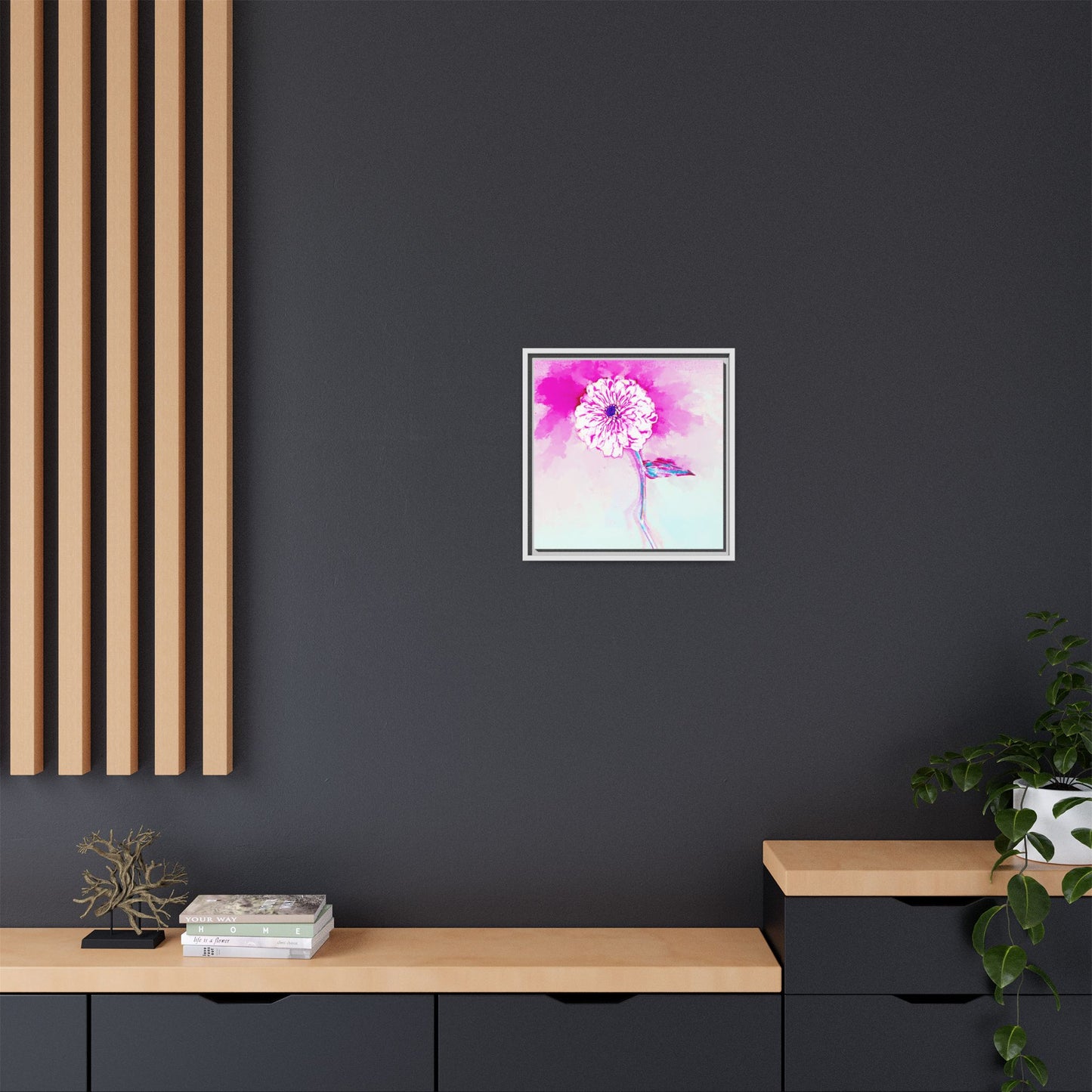 Zinnia Color Splash Matte Canvas Bright Raspberry Framed