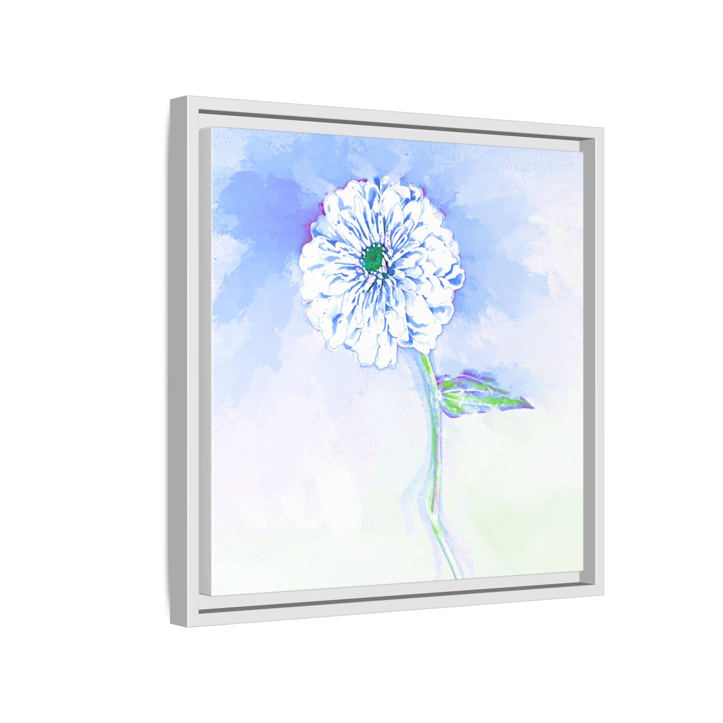Zinnia Color Splash Matte Canvas Soft Blue Framed