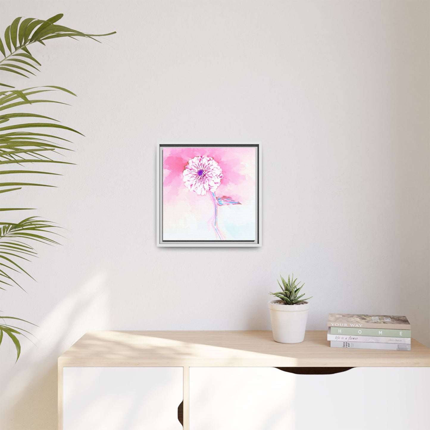Zinnia Color Splash Matte Canvas Light Pink Framed