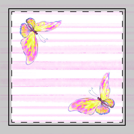 Butterfly Blossom Whirl Poly Twill Napkin, Yellow/Pink, Fabric Background Bright White, #3