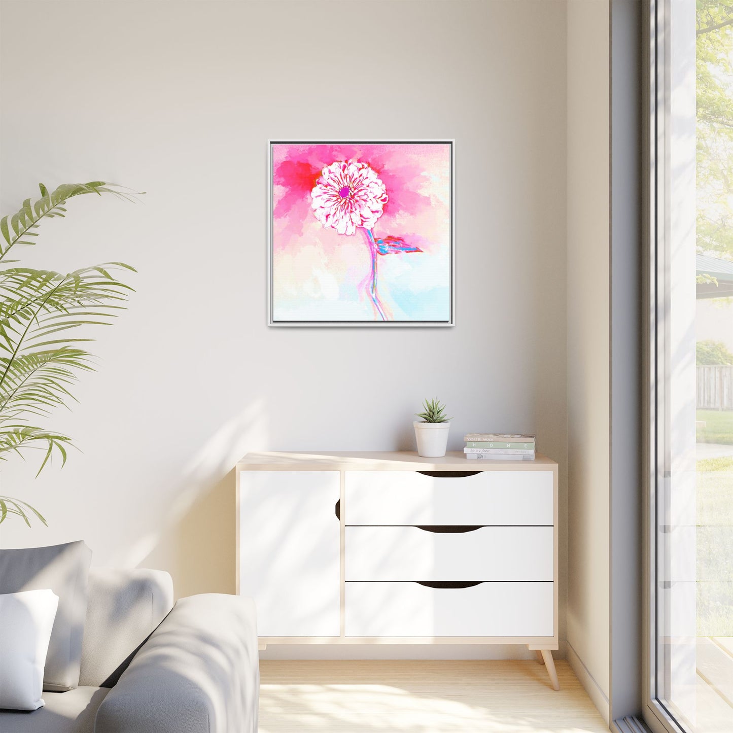 Zinnia Color Splash Matte Canvas Pink Framed