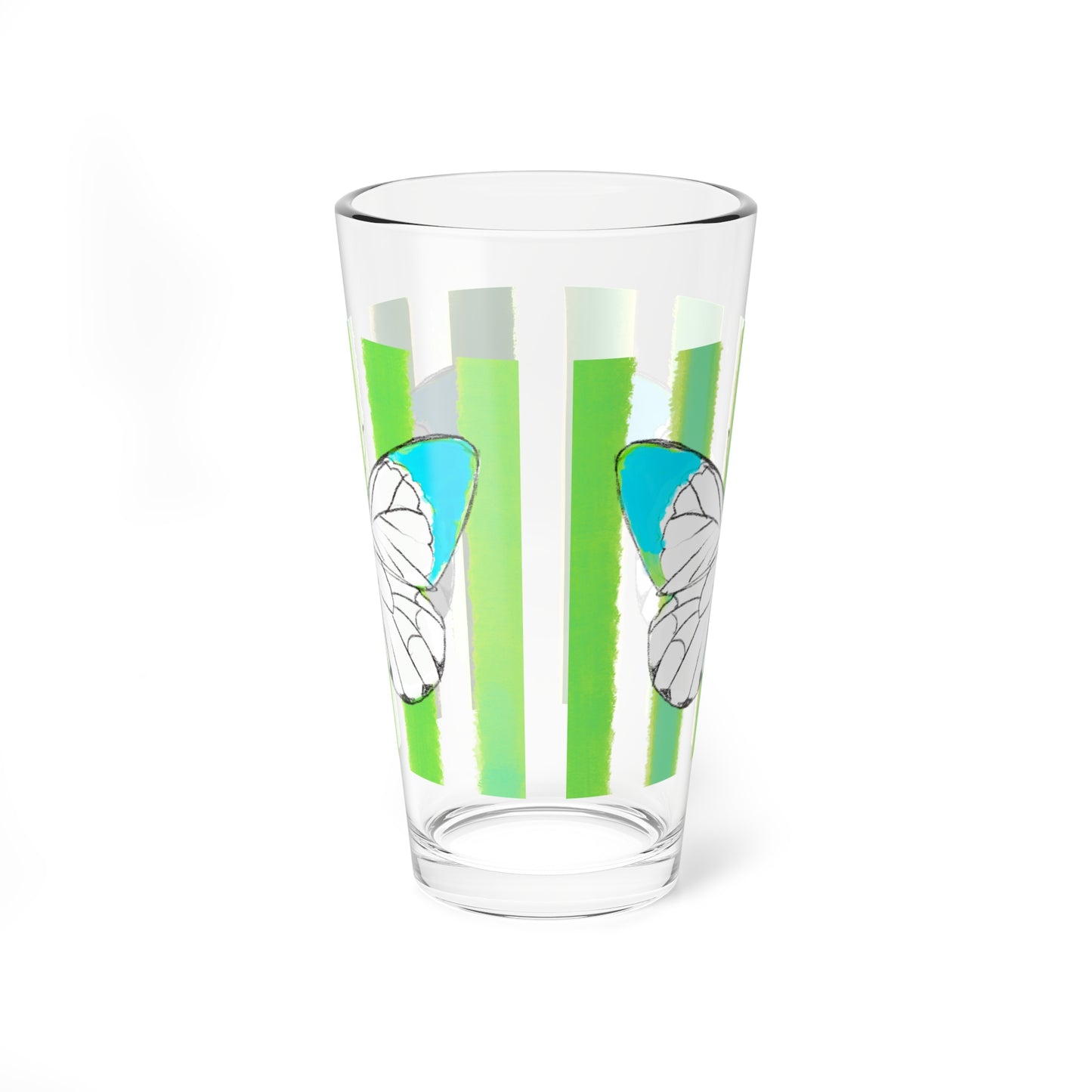Pint Glass, 16oz Watercolor Stripes & Butterflies