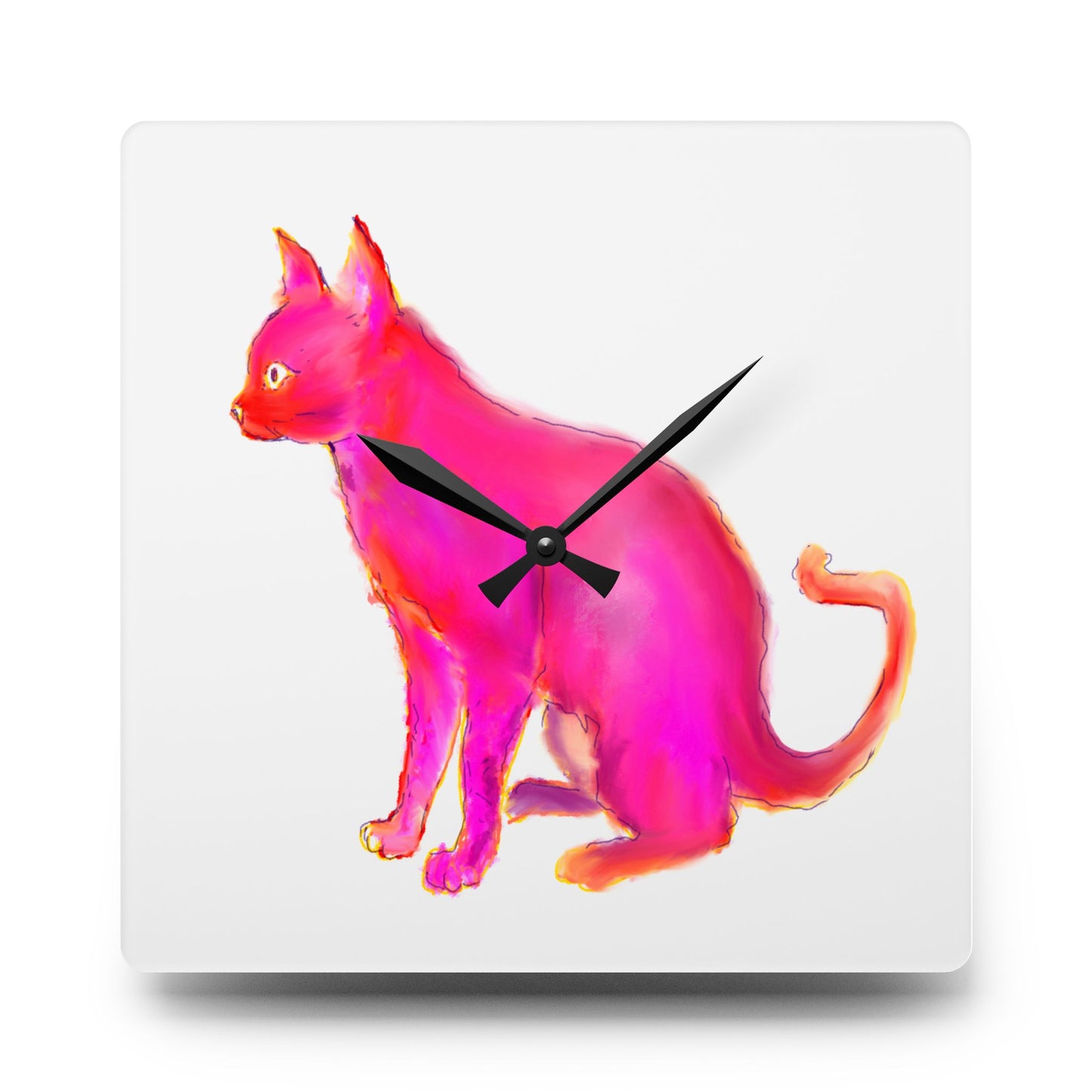 Colorful Cats & Dogs Wall Clock in Bright Pink