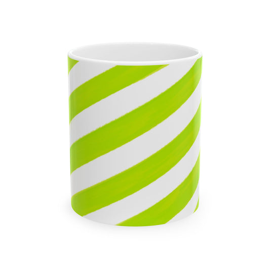 Diagonal Stripe Ceramic Mug in Lime Green, 11oz