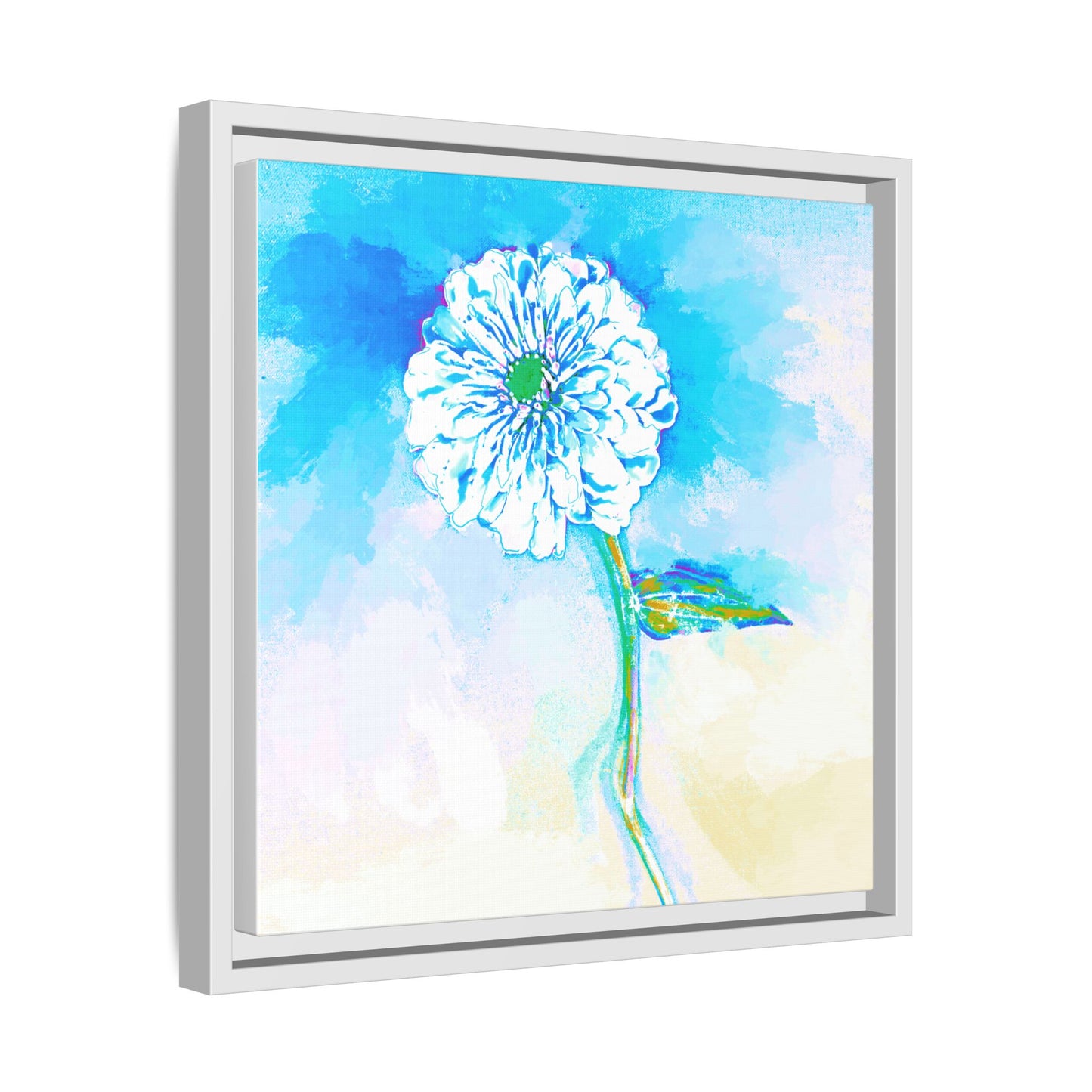 Zinnia Color Splash Matte Canvas Blue Aqua Framed