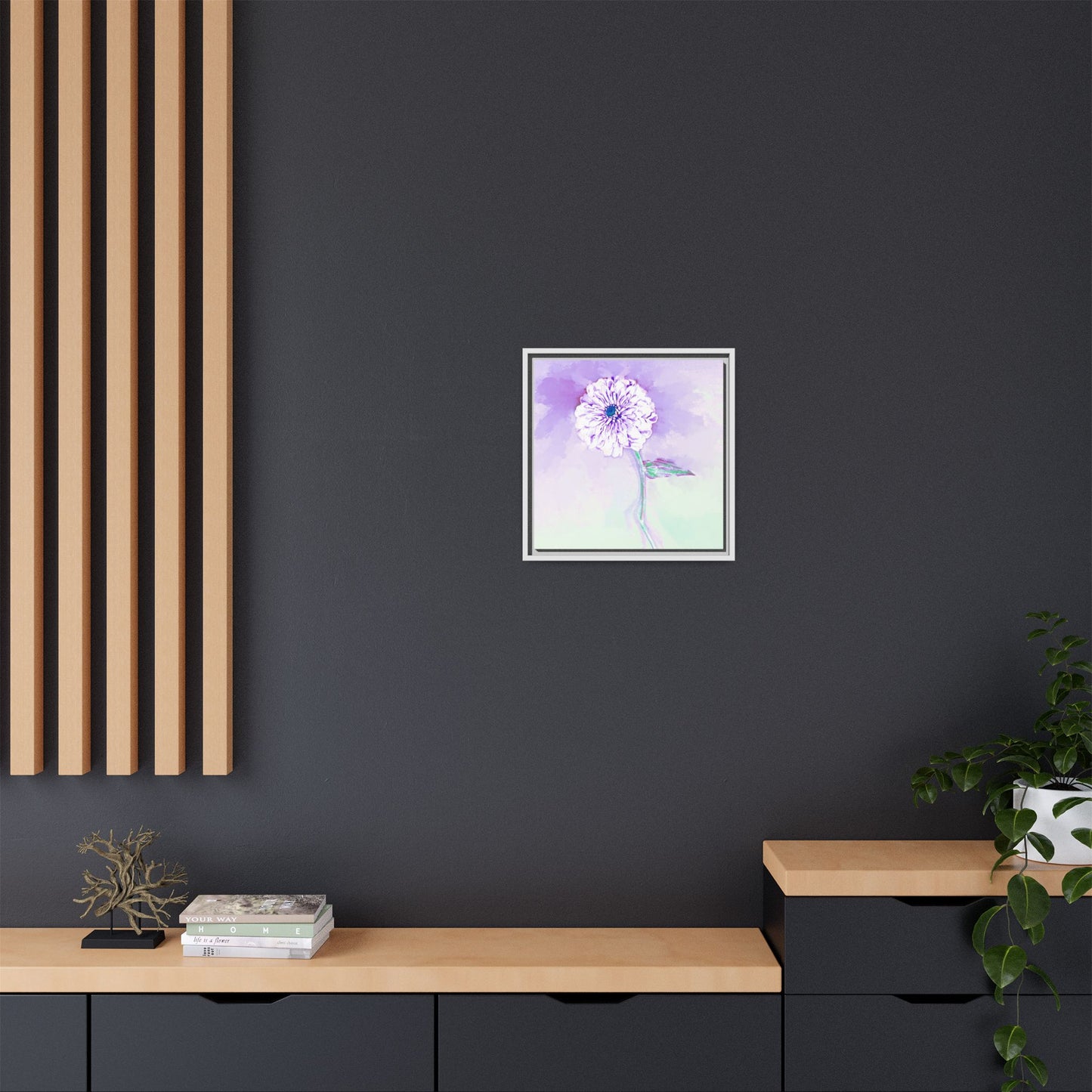 Zinnia Color Splash Matte Canvas Lilac Framed