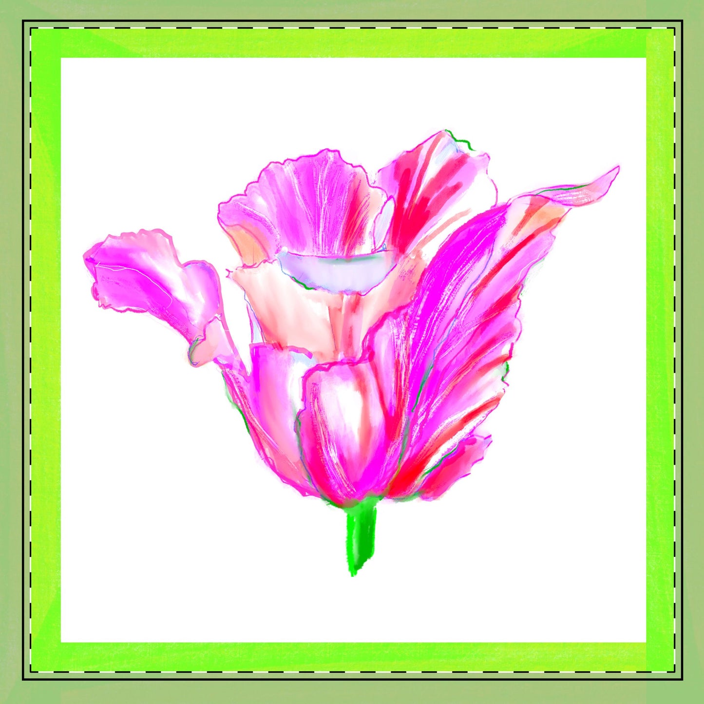 Tulip Love Poly Twill Napkin Spring Green border