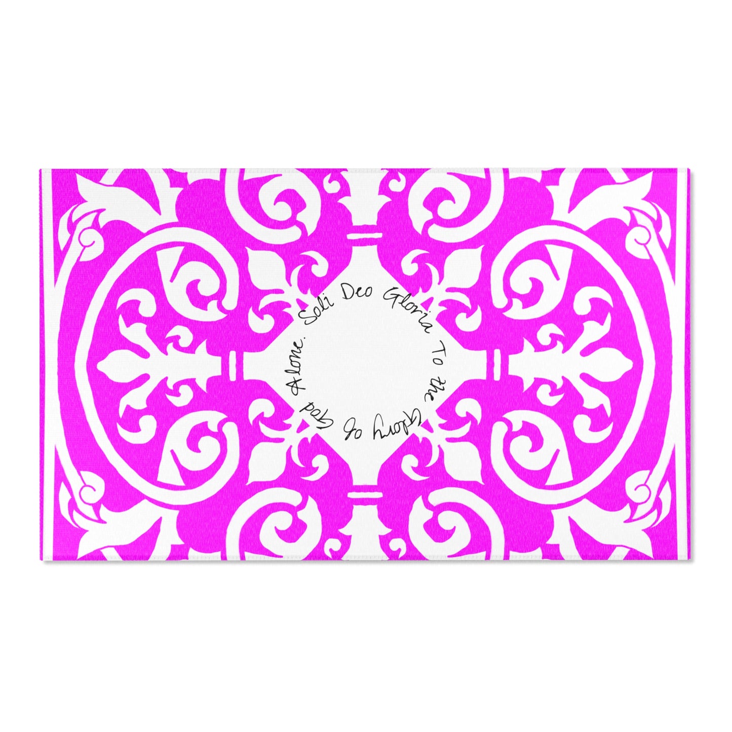 Scrollwork Indoor/Outdoor Rug Raspberry "Soli Deo Gloria..."