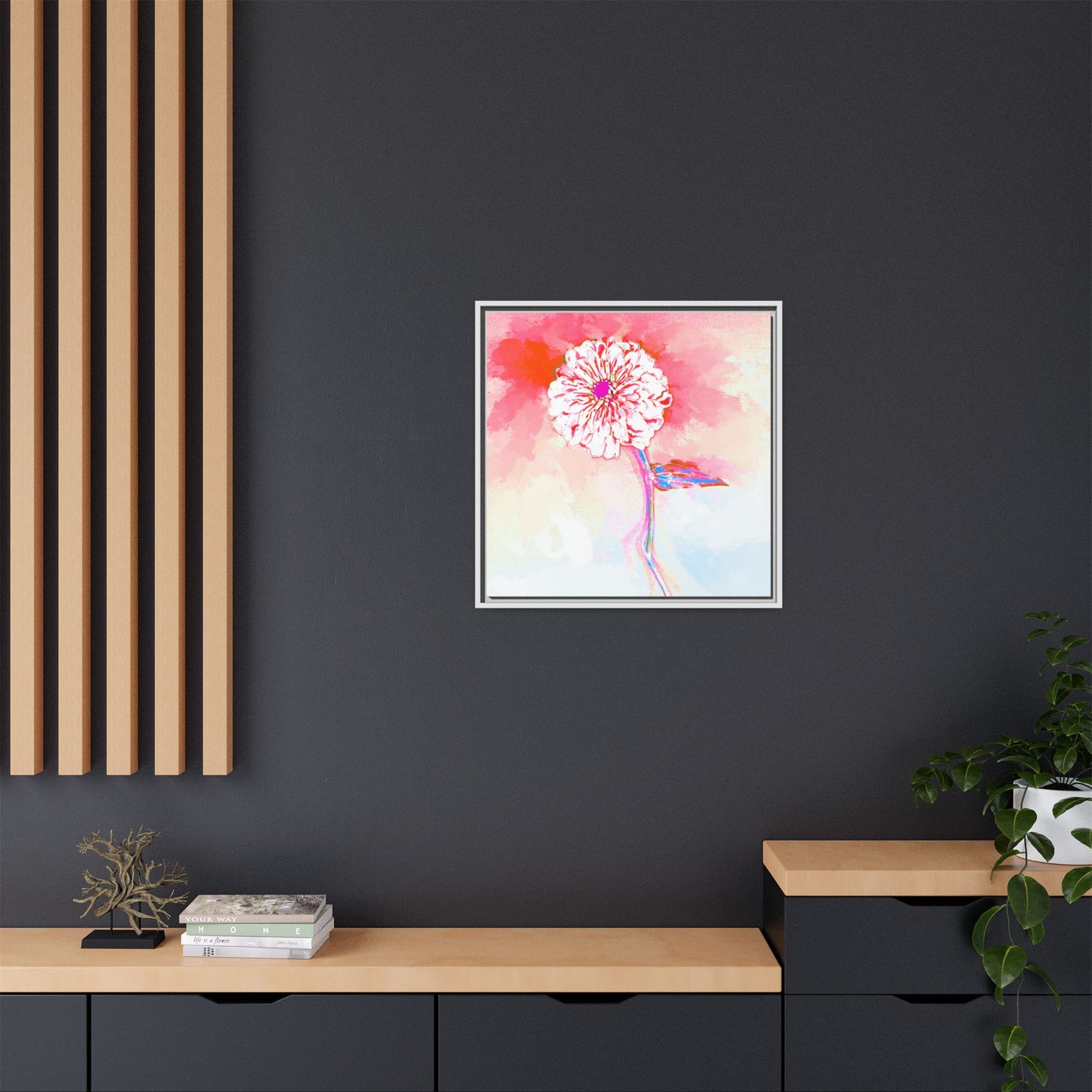 Zinnia Color Splash Matte Canvas Light Red Framed