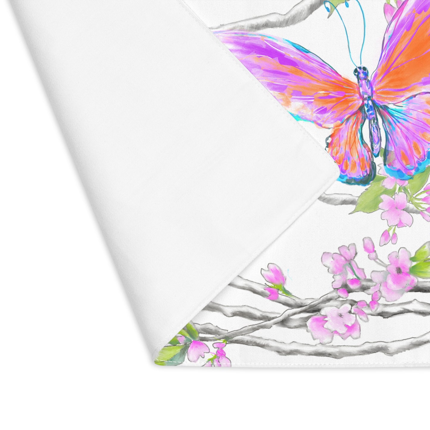 Butterfly Blossom Whirl Cotton Placemat, 1pc Pink , Background Color Creamier White,#6