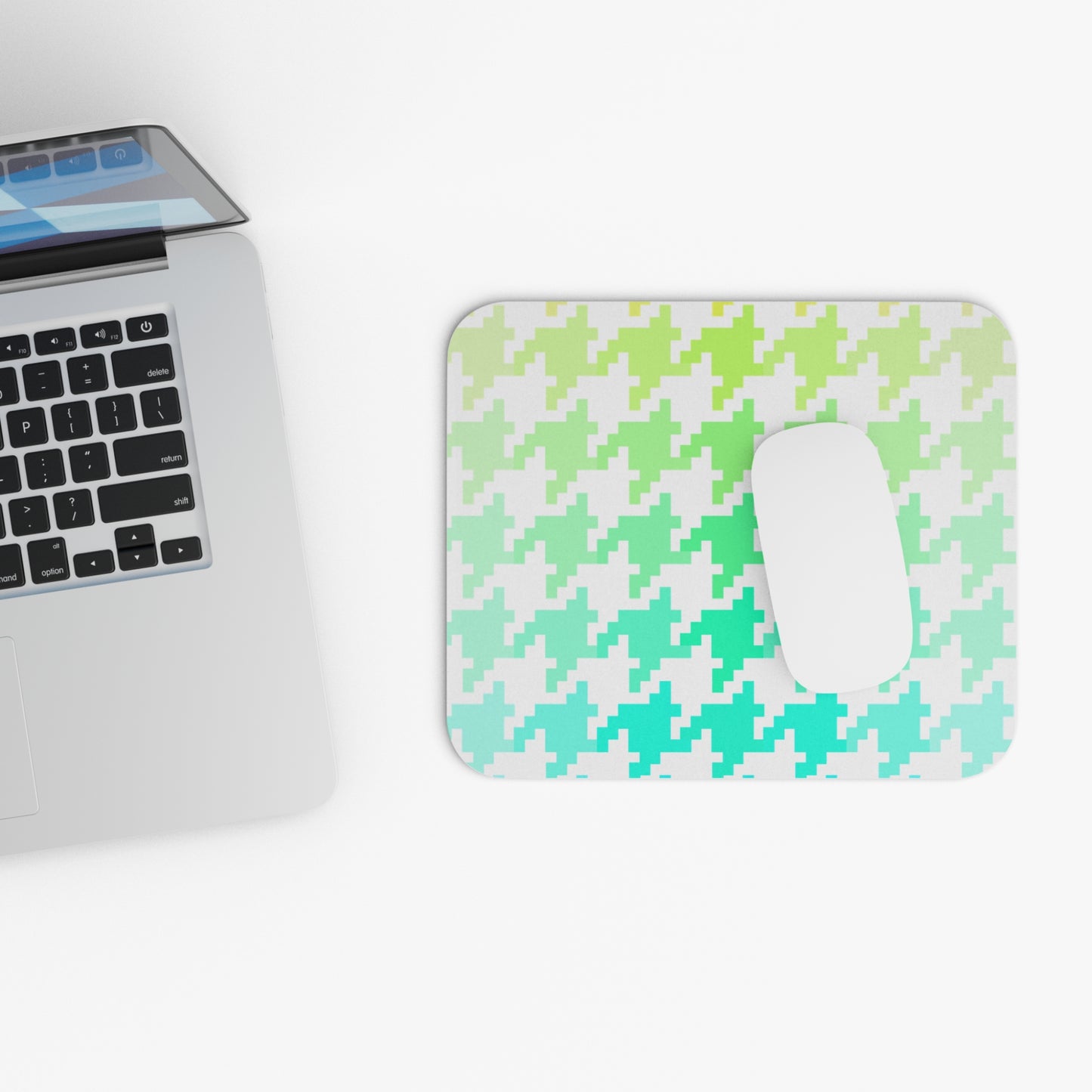 Houndstooth Fun in Green and Aqua Mouse Pad