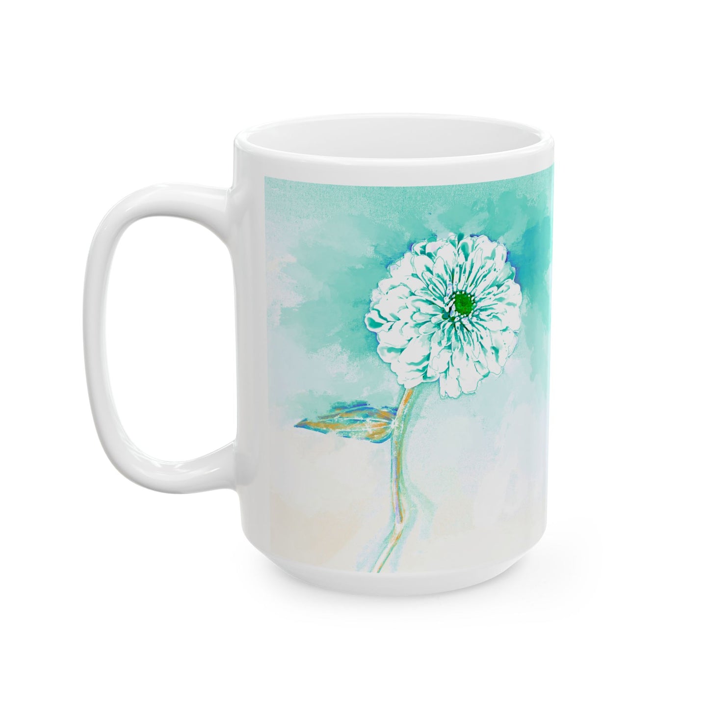 Zinnia Color Splash Mug Blue Green “Dare to Be Humble”