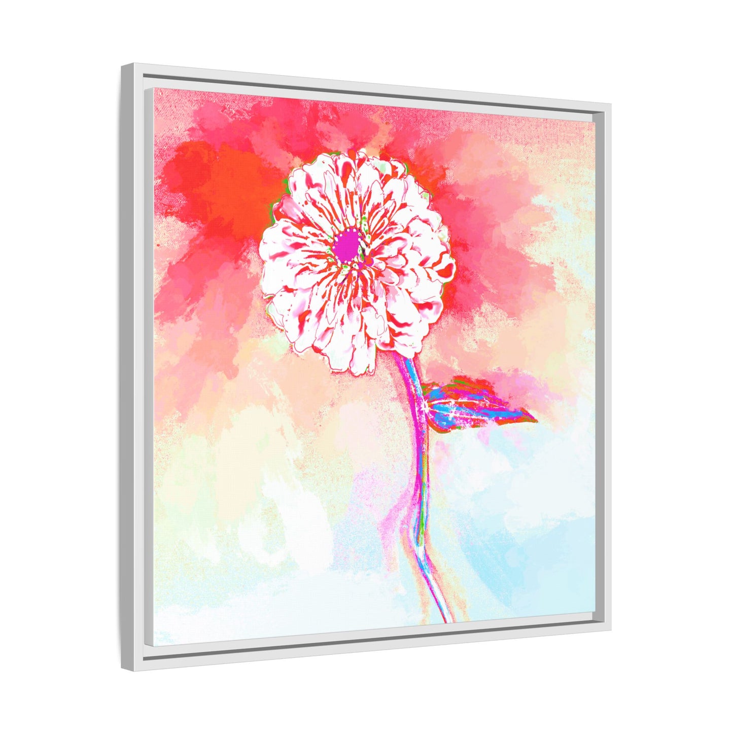 Zinnia Color Splash Matte Canvas Red Framed