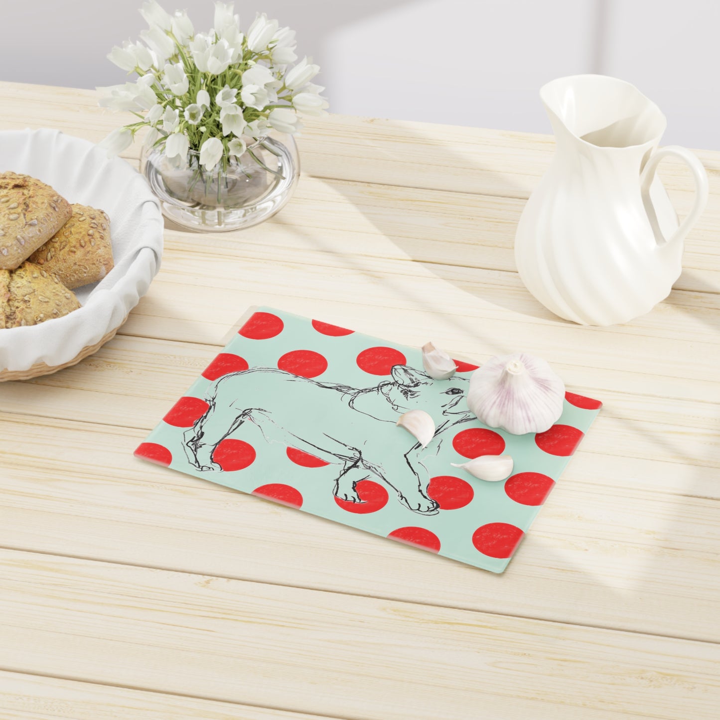 Glass Cutting Board Dot & Dog Board