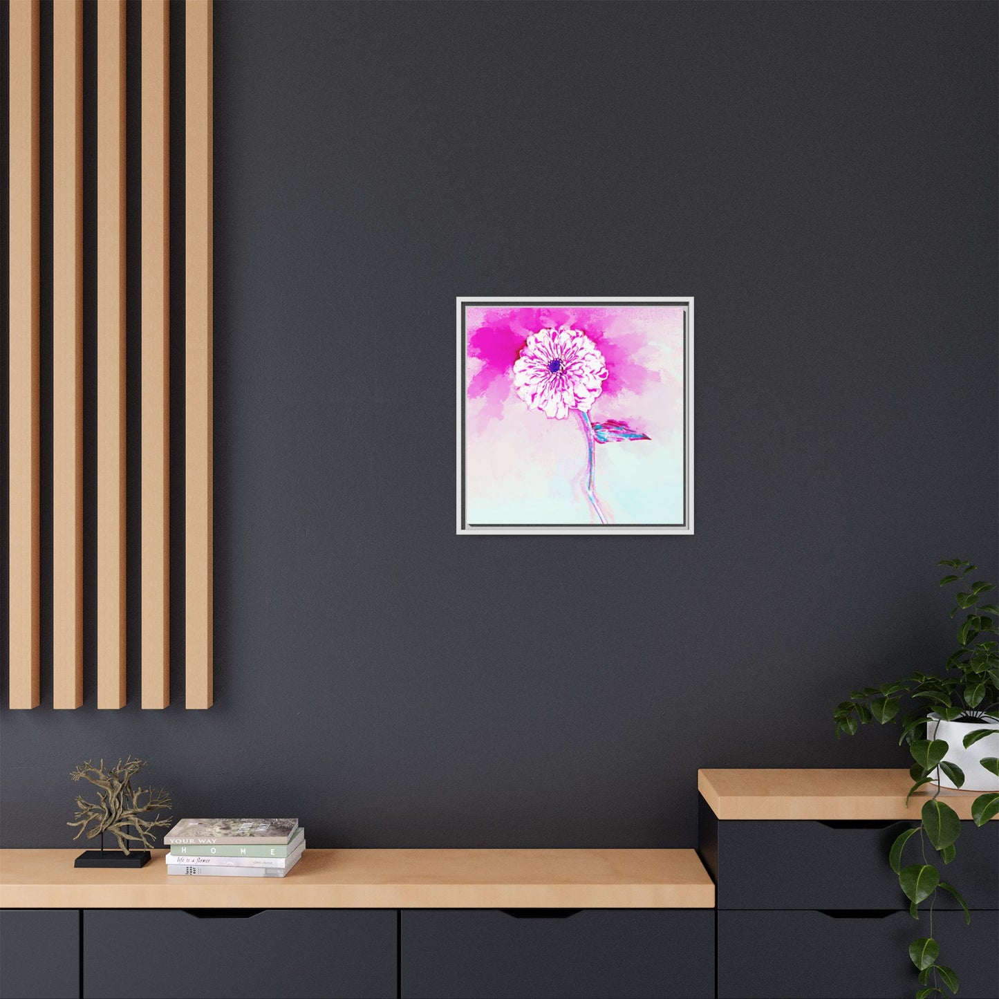 Zinnia Color Splash Matte Canvas Bright Raspberry Framed