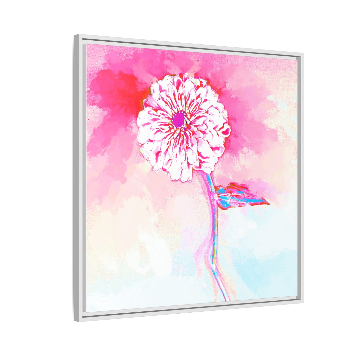 Zinnia Color Splash Matte Canvas Pink Framed