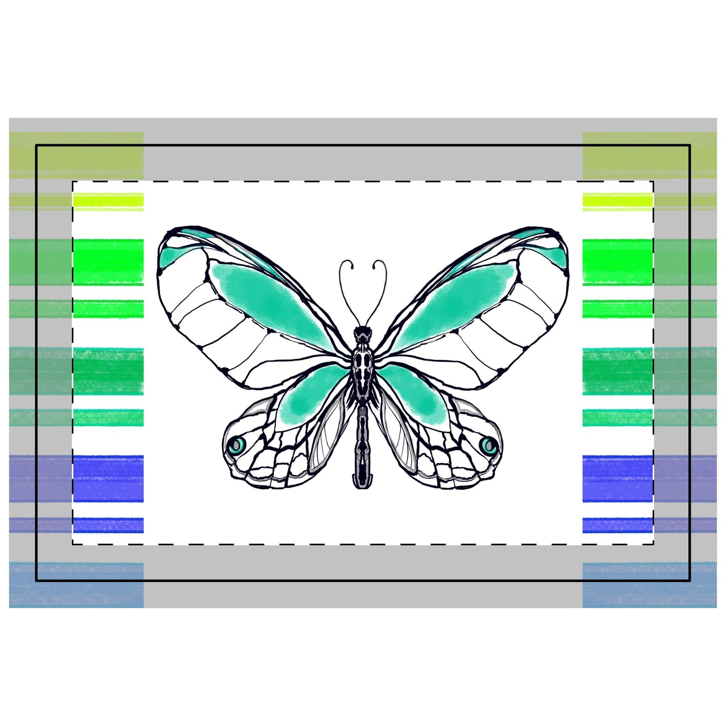 Butterfly Flutterstripe Poly Quilted Placemat, Lt. Blue/Green, Fabric Background Bright White #8