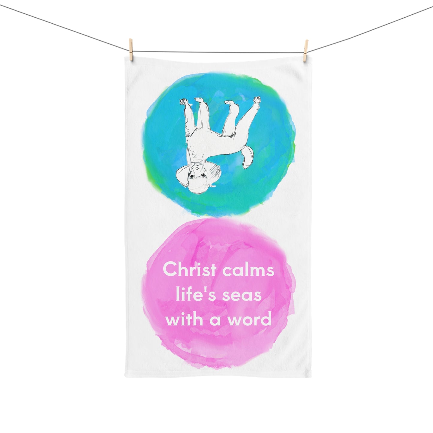 Dogi Fun Circles and Poodles Hand Towel in Aqua and Raspberry