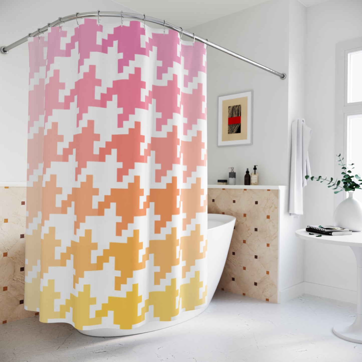 Houndstooth Fun Shower Curtains pink/orange