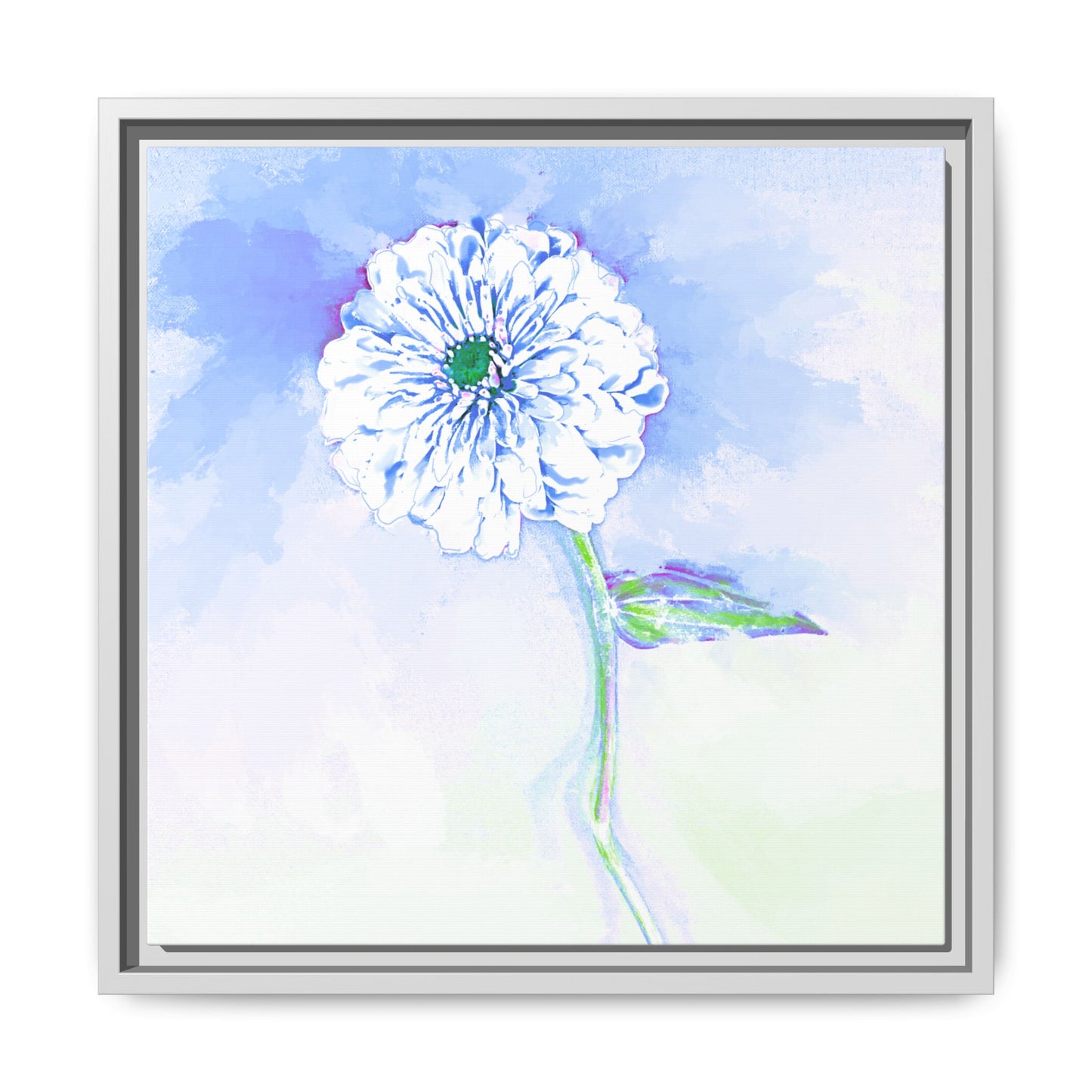Zinnia Color Splash Matte Canvas Soft Blue Framed