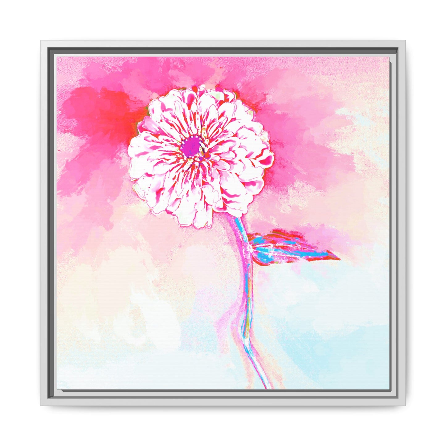 Zinnia Color Splash Matte Canvas Pink Framed
