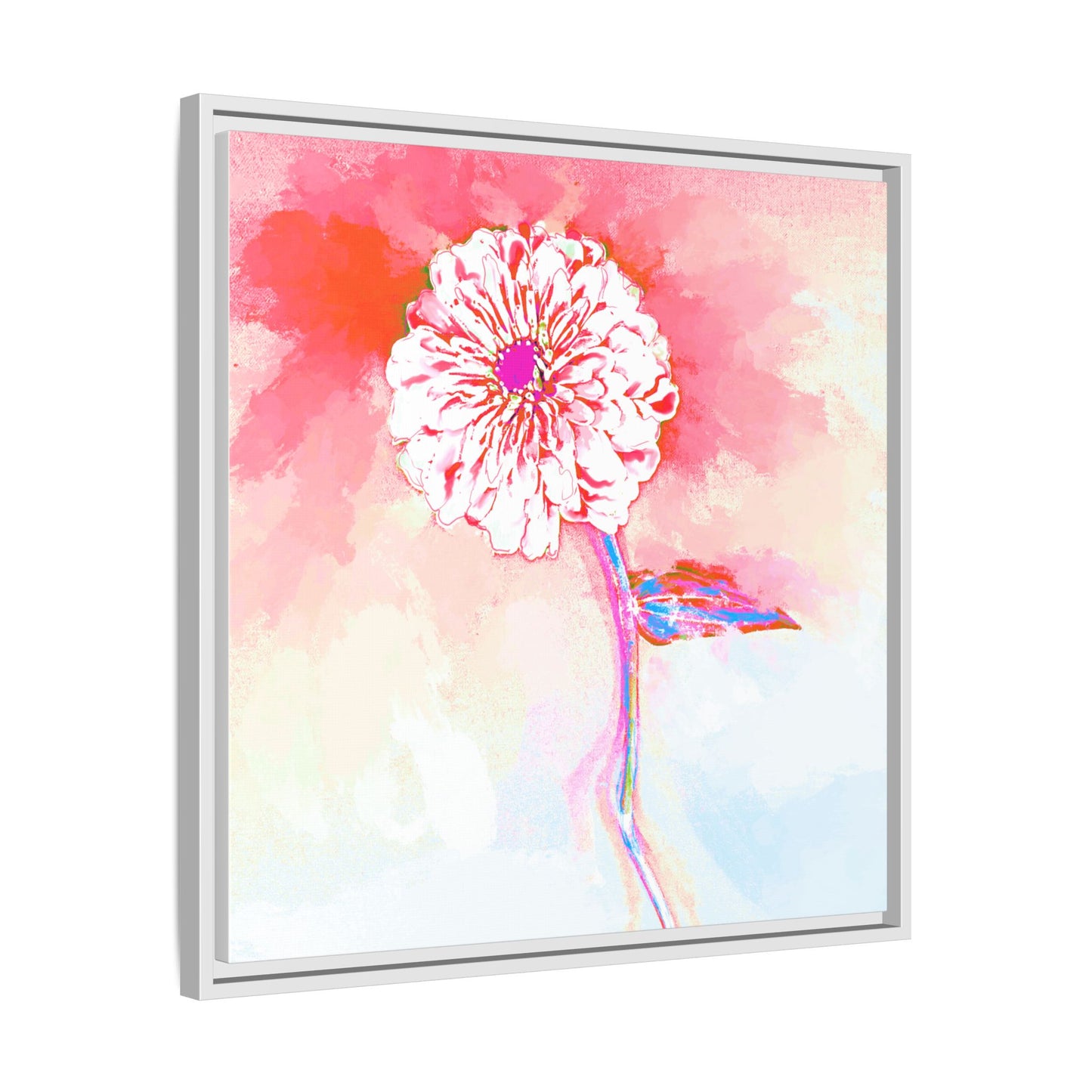 Zinnia Color Splash Matte Canvas Light Red Framed