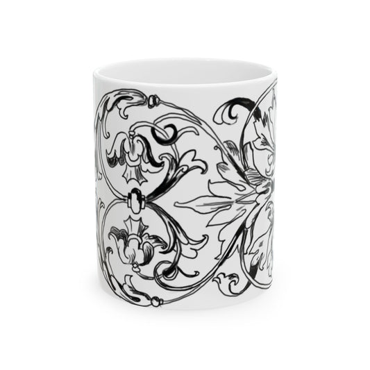 Scrollwork Ceramic Mug Black and White