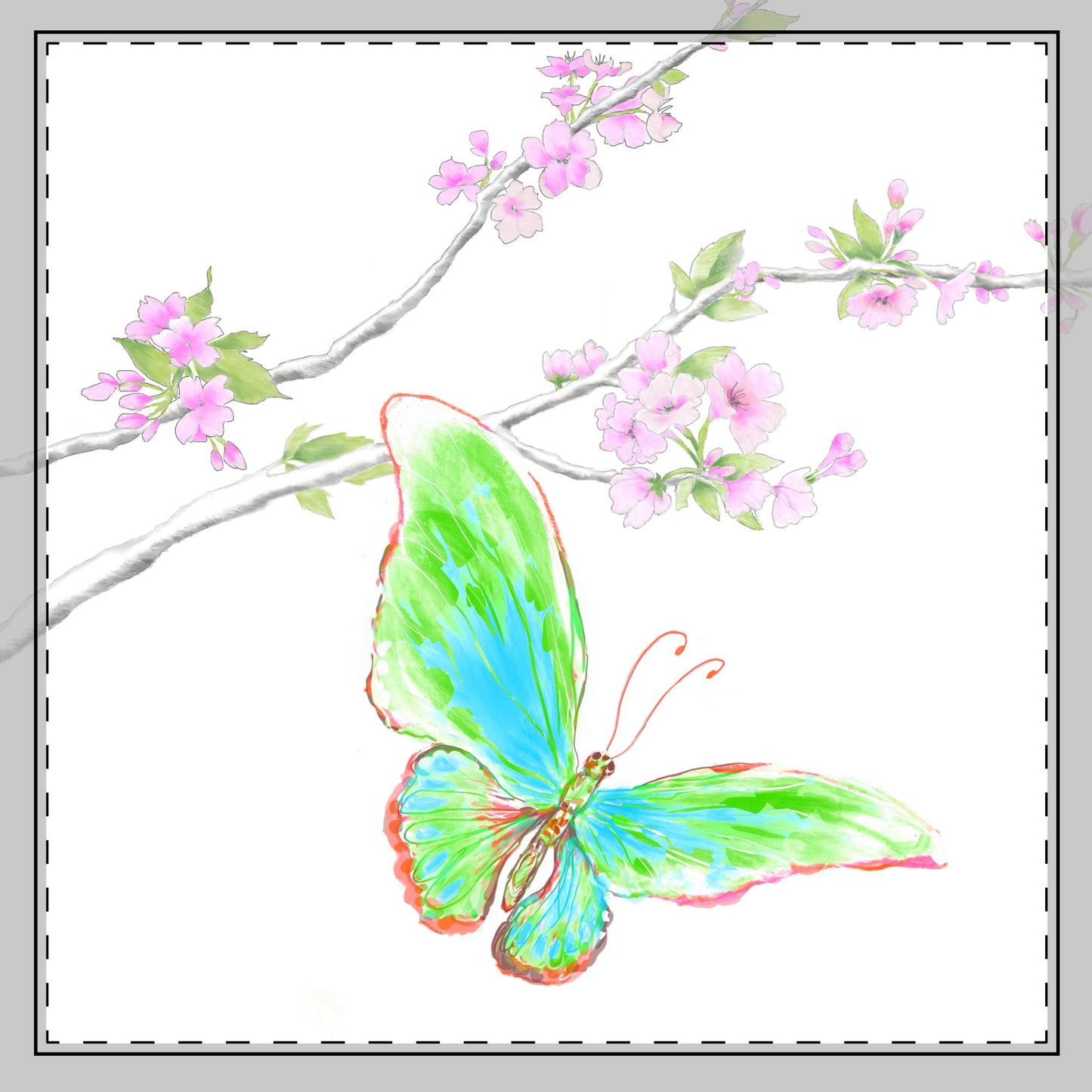 Butterfly Blossoms Glide Poly Twill Napkin in Green, Background fabric Brighter White , #2