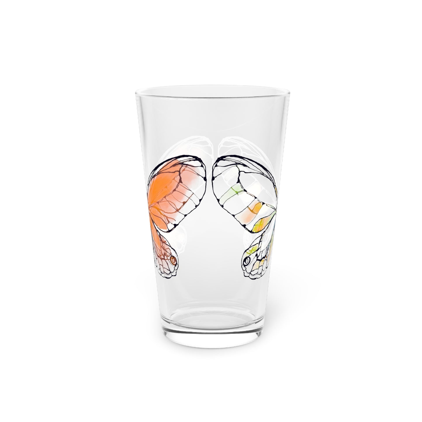 Butterfly Blossom Romp Pint Glass In Orange, 16oz