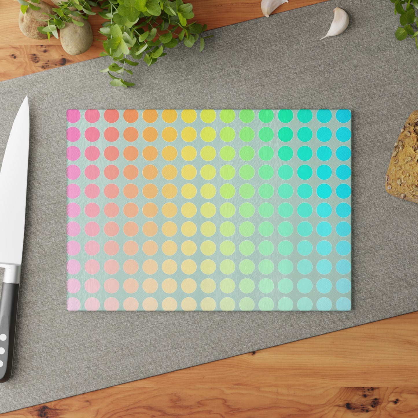 Glass Cutting Boards Rainbow Polka Dots