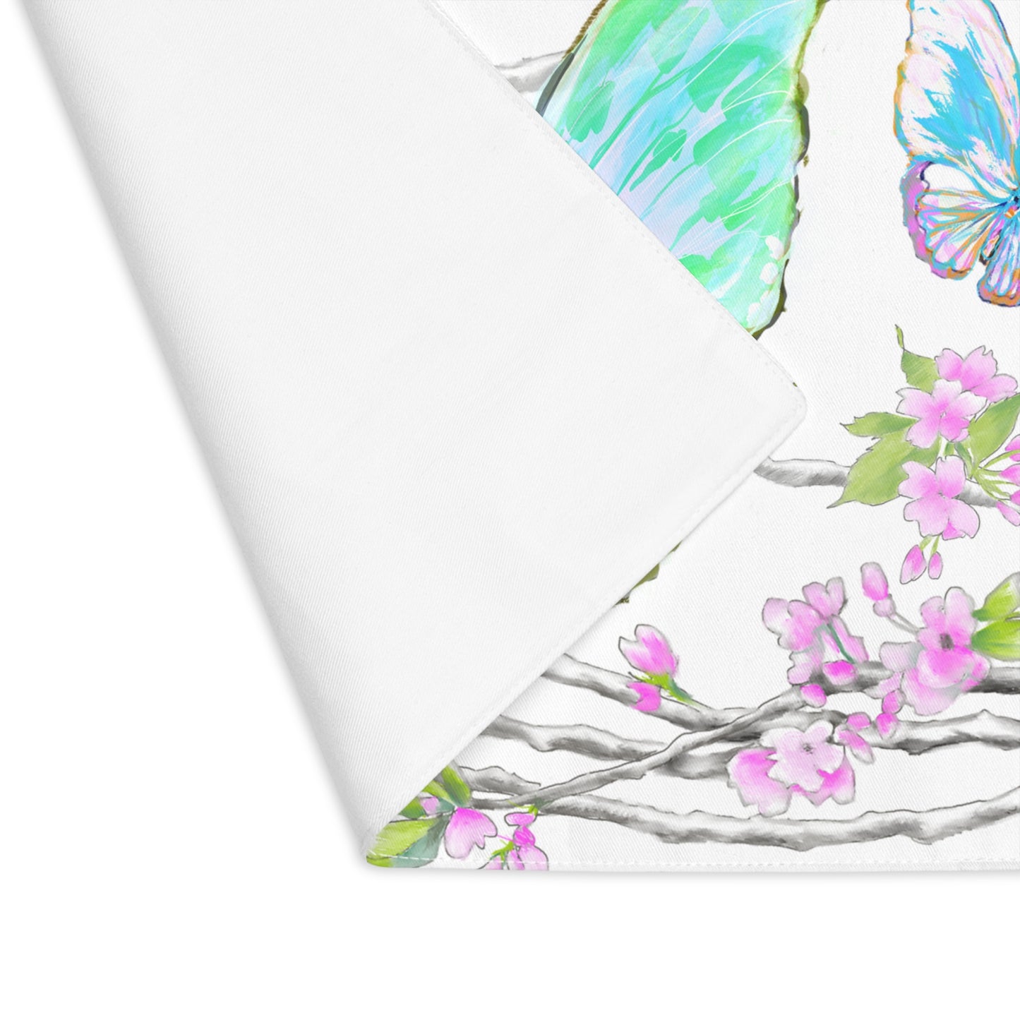 Butterfly Blossom Whirl Cotton Placemat, Aqua/Green, Fabric Background Creamy White, #10