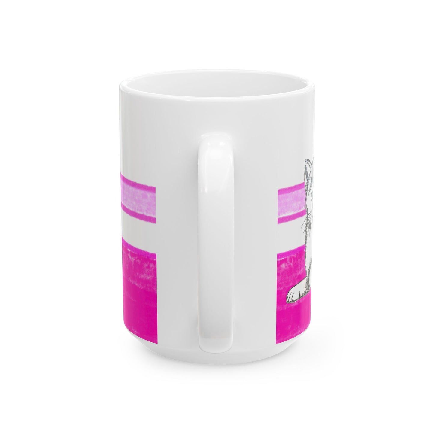Mega Stripe Kitty Butterfly Flutter Ceramic Mug Raspberry Pink