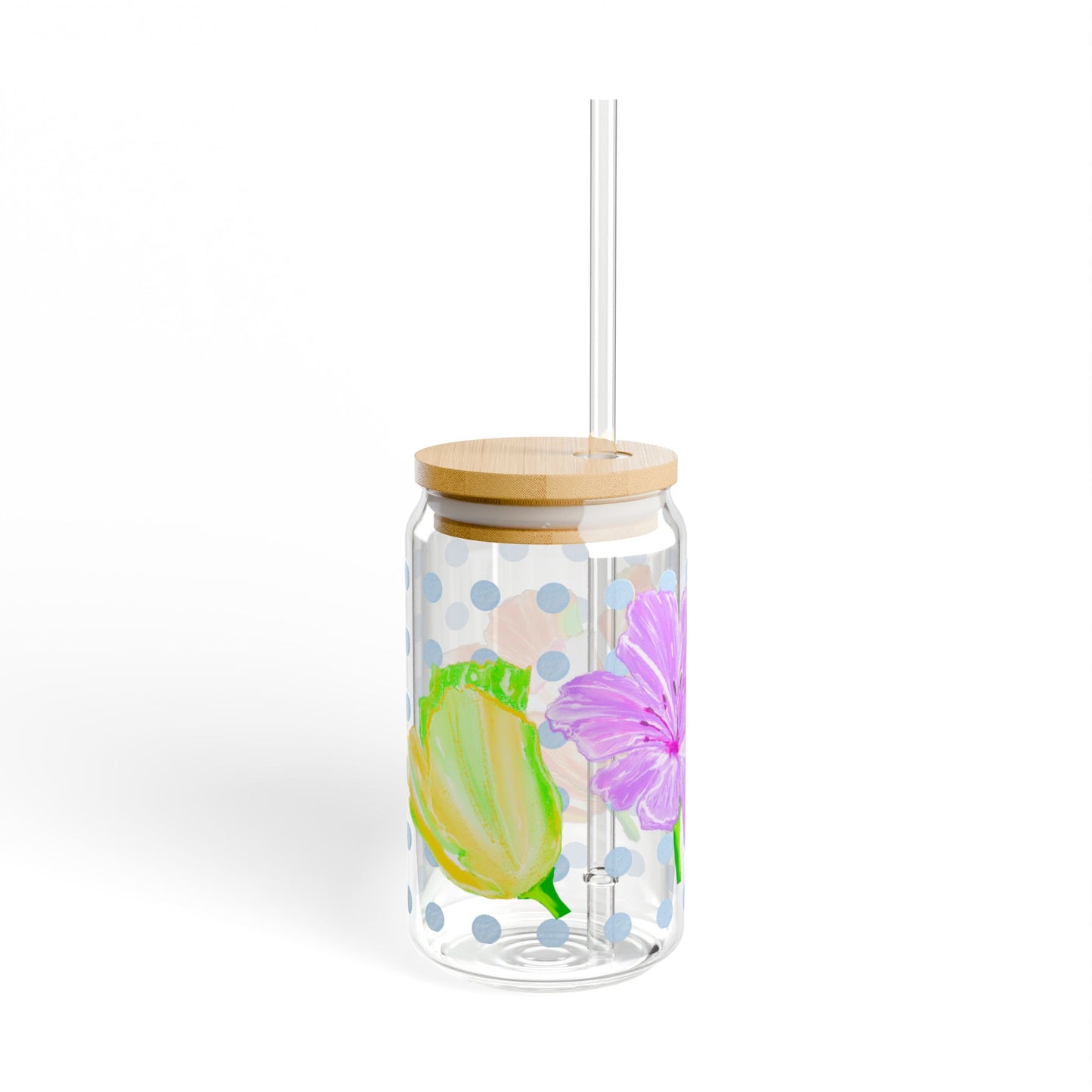Vibrant Tulips Sipper Glass, 16oz, Lilac, Yellow, Red
