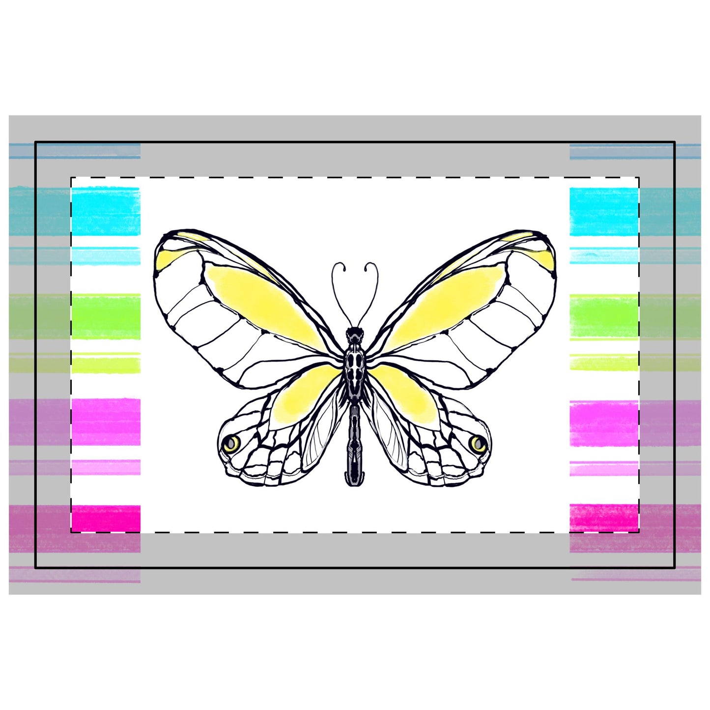 Butterfly Flutterstripe Poly Quilted Placemat, Yellow, Fabric Background Bright White #5