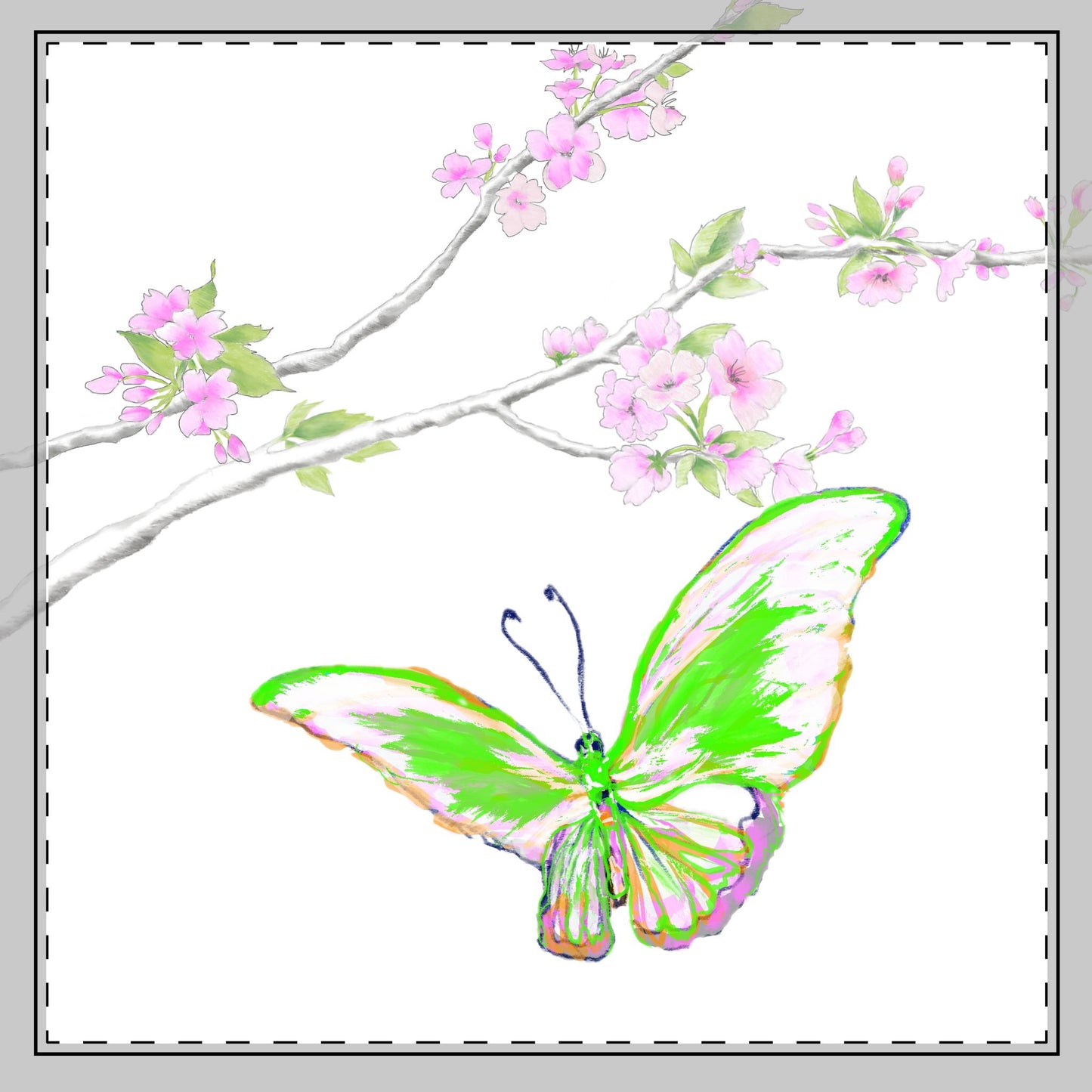 Butterfly Blossoms Glide Poly Twill Napkin in Green, Background Brighter White, #9