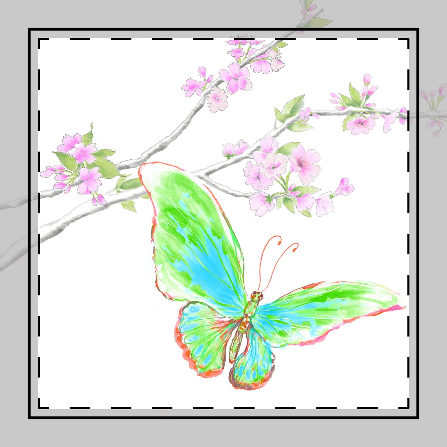 Butterfly Blossoms Glide Cotton Twill Napkin in Green, Creamier White, #2
