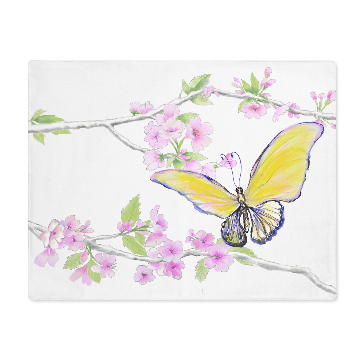 Butterfly Blossom Glide Cotton Twill Placemat, Creamier White, 1pc Yellow, #8