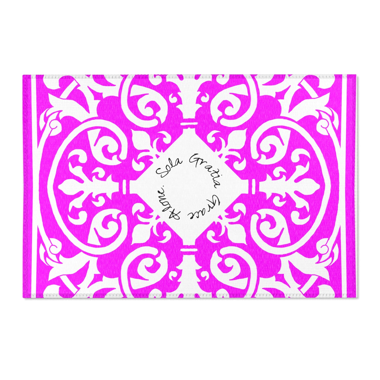 Scrollwork Indoor/Outdoor Rug Raspberry "Sola Gratia..."