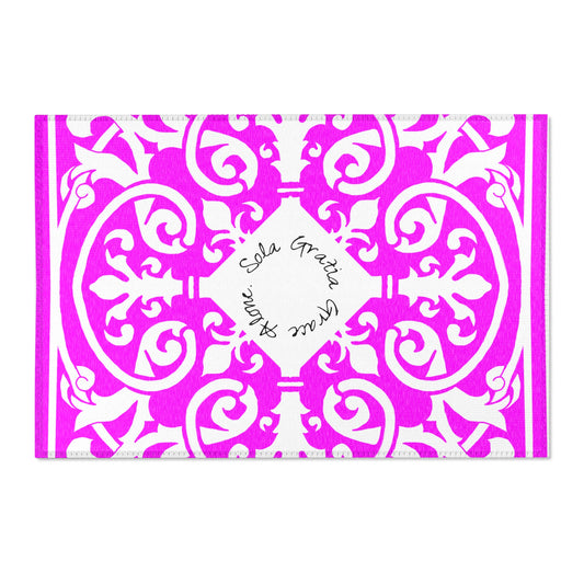 Scrollwork Indoor/Outdoor Rug Raspberry "Sola Gratia..."