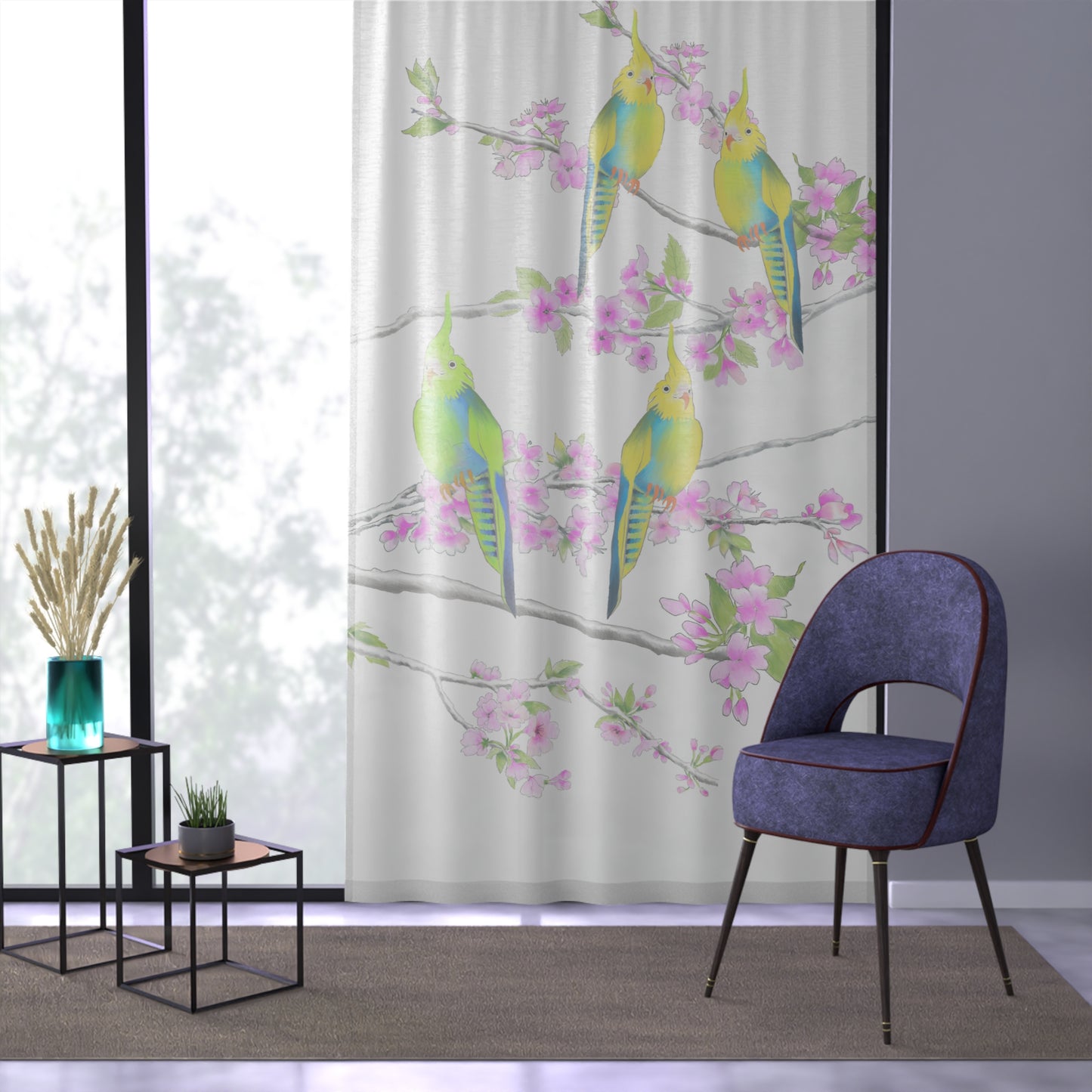 Window Treatments Sheers Curtain D Cherry Blossoms & Jolly Birds
